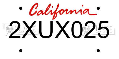 2XUX025 California License Plate