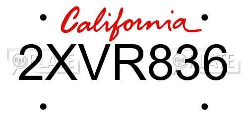 2XVR836 California License Plate
