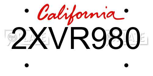 2XVR980 California License Plate