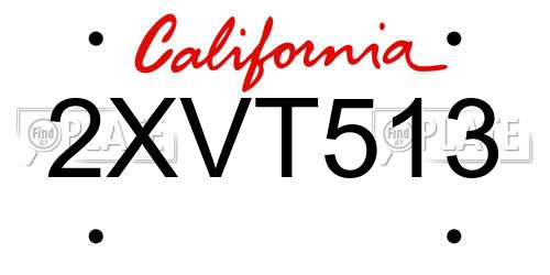 2XVT513 California License Plate