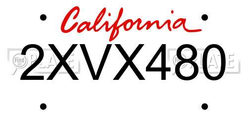 2XVX480 California License Plate