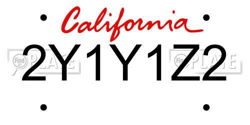 2Y1Y1Z2 California License Plate