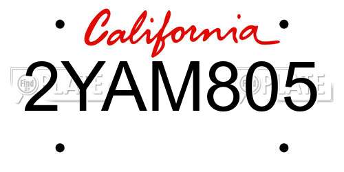 2YAM805 California License Plate