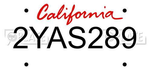 2YAS289 California License Plate