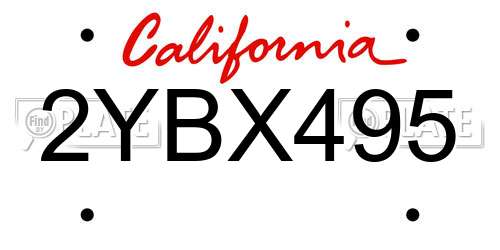 2YBX495 California License Plate