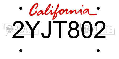 2YJT802 California License Plate