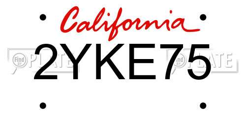 2YKE75 California License Plate