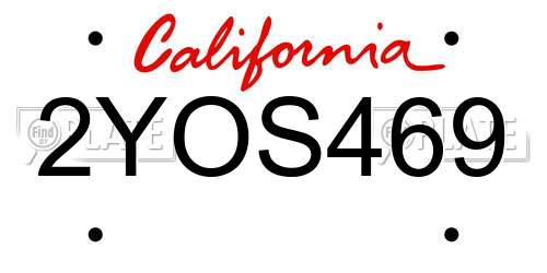 2YOS469 California License Plate
