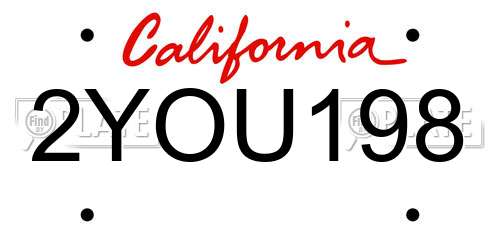 2YOU198 California License Plate