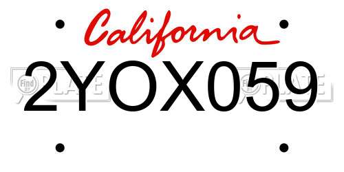 2YOX059 California License Plate