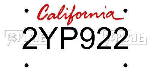2YP922 California License Plate