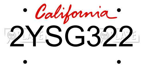 2YSG322 California License Plate