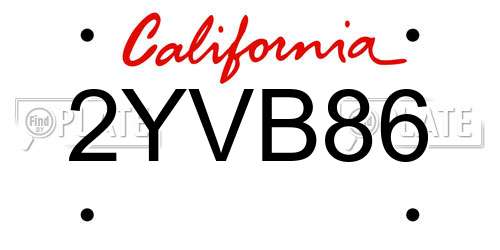 2YVB86 California License Plate