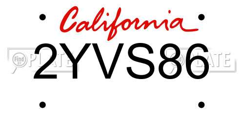 2YVS86 California License Plate