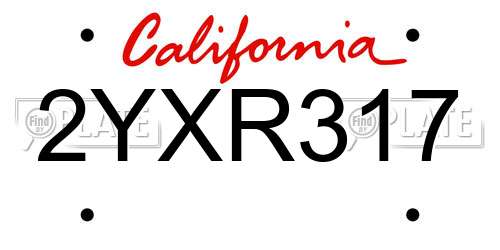 2YXR317 California License Plate