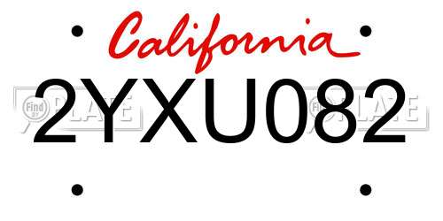 2YXU082 California License Plate