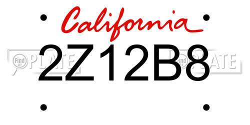 2Z12B8 California License Plate