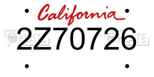 2Z70726 California License Plate