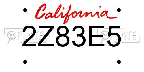 2Z83E5 California License Plate