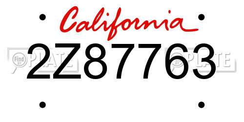2Z87763 California License Plate