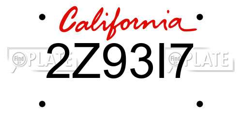 2Z93I7 California License Plate