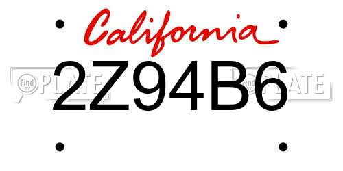 2Z94B6 California License Plate