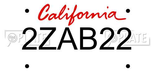 2ZAB22 California License Plate