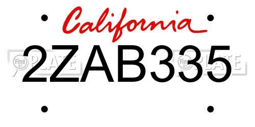 2ZAB335 California License Plate