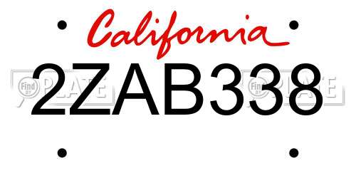 2ZAB338 California License Plate