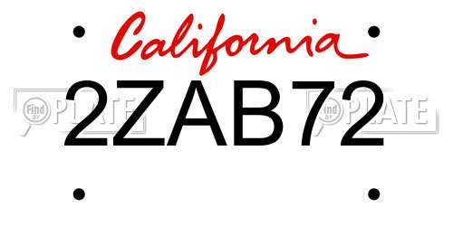 2ZAB72 California License Plate