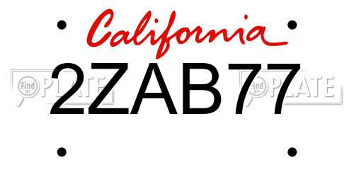 2ZAB77 California License Plate