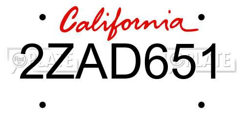 2ZAD651 California License Plate