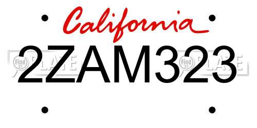 2ZAM323 California License Plate