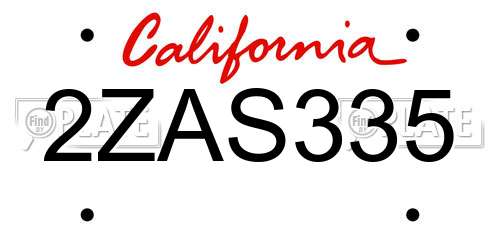 2ZAS335 California License Plate