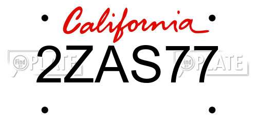 2ZAS77 California License Plate
