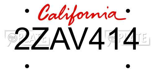 2ZAV414 California License Plate