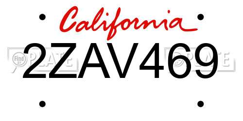 2ZAV469 California License Plate