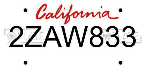 2ZAW833 California License Plate