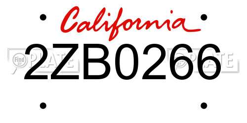 2ZB0266 California License Plate