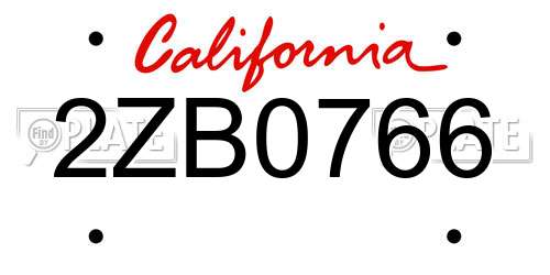 2ZB0766 California License Plate