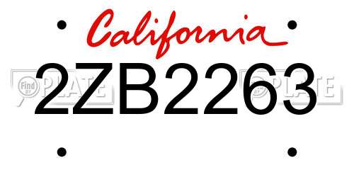 2ZB2263 California License Plate