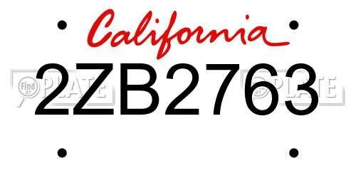 2ZB2763 California License Plate