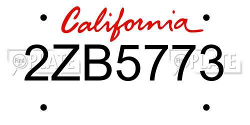 2ZB5773 California License Plate