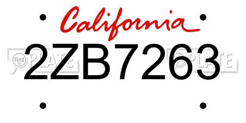 2ZB7263 California License Plate