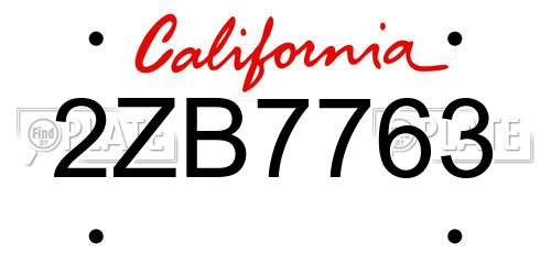 2ZB7763 California License Plate
