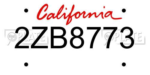 2ZB8773 California License Plate