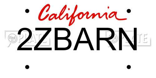 2ZBARN California License Plate