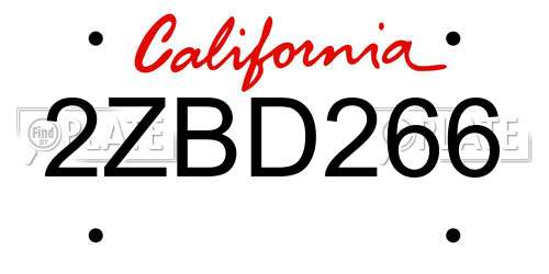 2ZBD266 California License Plate