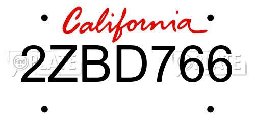 2ZBD766 California License Plate