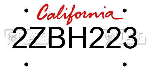 2ZBH223 California License Plate